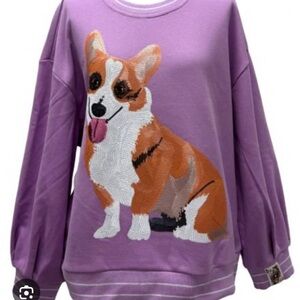 QUEEN OF SPARKLES Lavender Pullover Sweater with Corgi Graphic